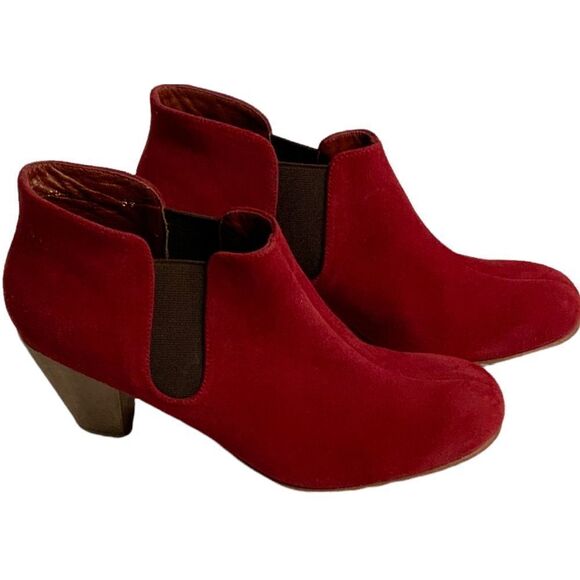 RACHEL COMEY Red 100% Genuine Suede Pull On Chelsea Booties Leather Sole Sz 8.5 - Picture 5 of 12